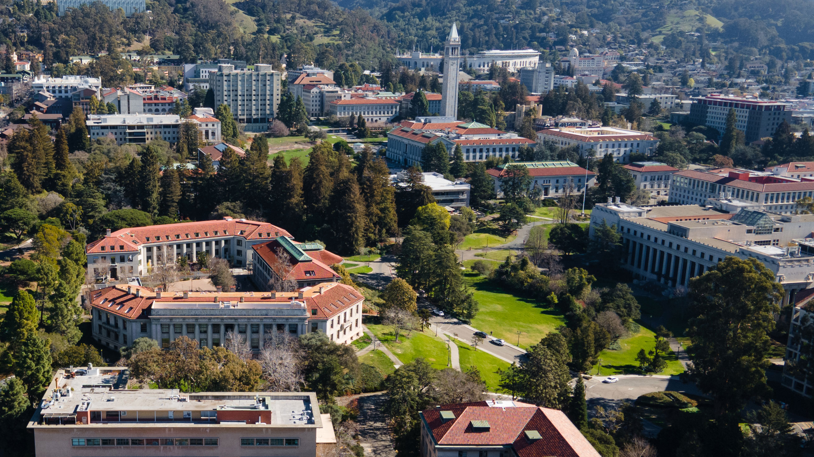 An aerial view of parts of the UC Berkeley campus
