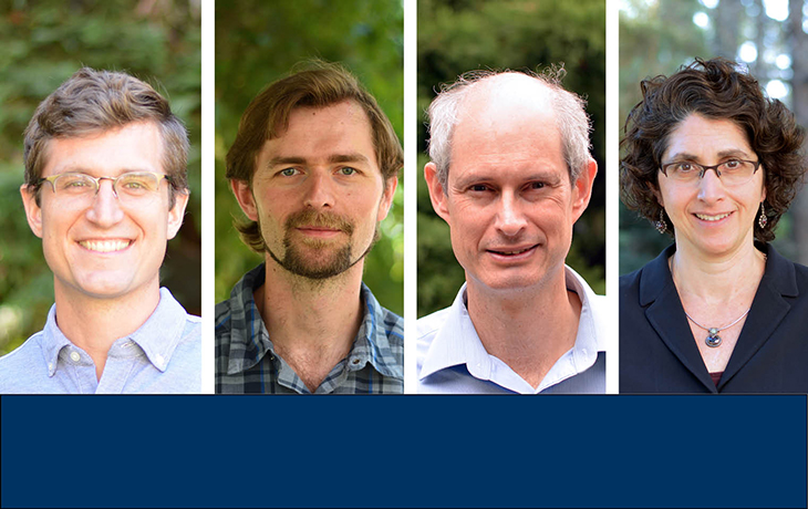 Headshots of Tim Bowles, Carl Boettiger, Alastair Iles, and Claire Kremen. 