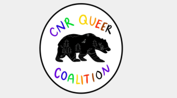 CNR Queer Coalition Logo, circular logo with text CNR Queer Coalition Logo and bear at the center
