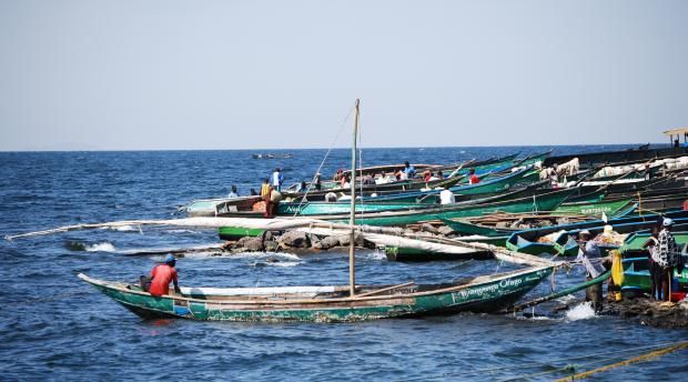 Fisherman and boats at Lake Victoria in Kenya